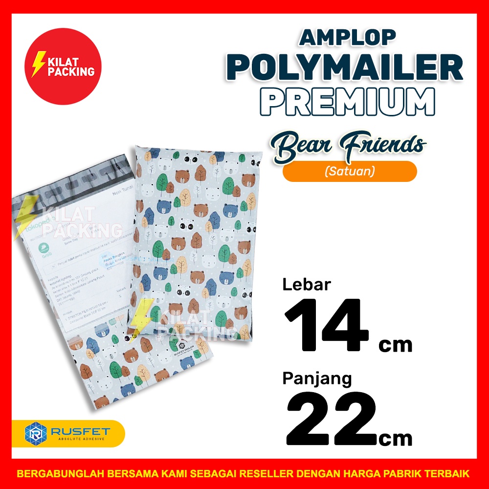 

POLYMAILER MOTIF BERUANG LUCU 14CM X 22CM / AMPLOP PLASTIK PACKING RUSFET PREMIUM TERMURAH - SATUAN