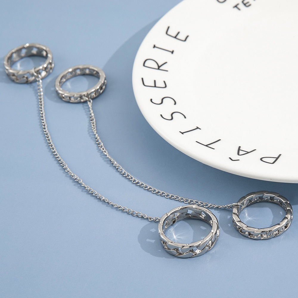 Punk Fashion Kepribadian Kreatif Cincin Rantai Liontin Gaya Retro Cincin Pria Dan Wanita Set Dua Potong