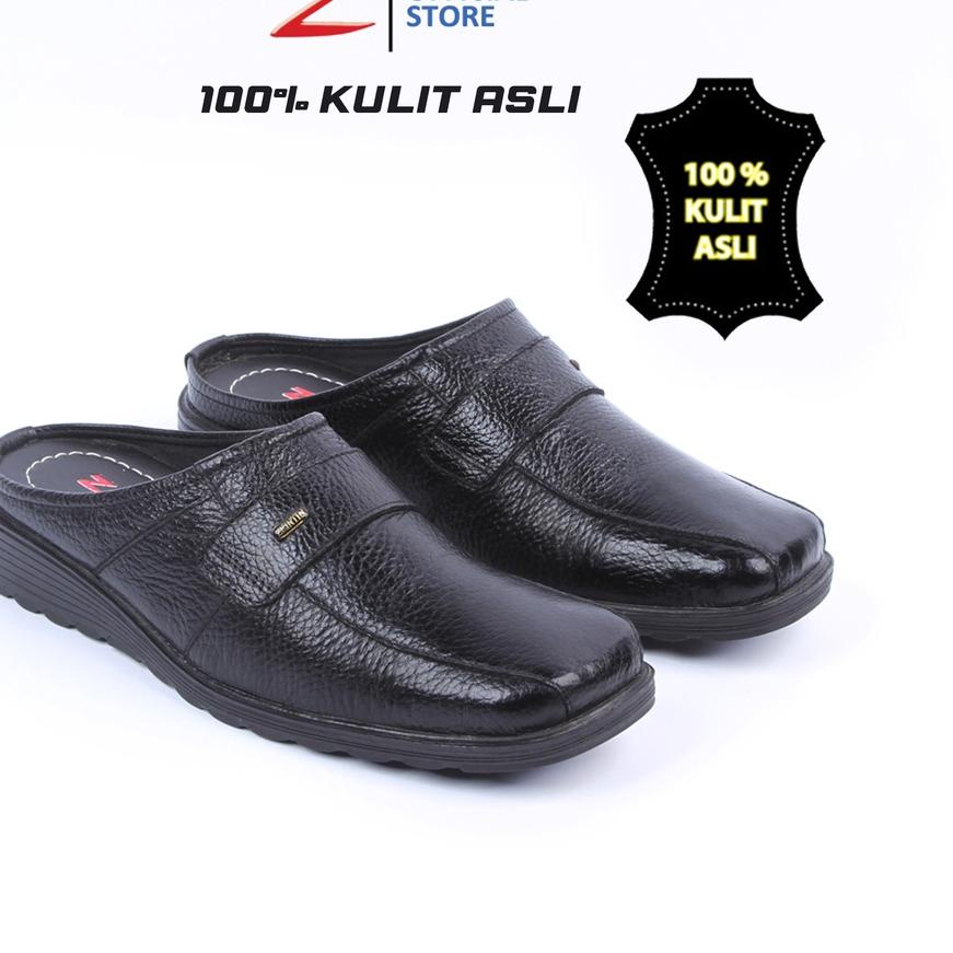 ➲ Zeintin - Sepatu Selop Kulit Pria Zeintin CK 0610 Hitam | Fashion Pria/Sepatu Selop Pria ✩