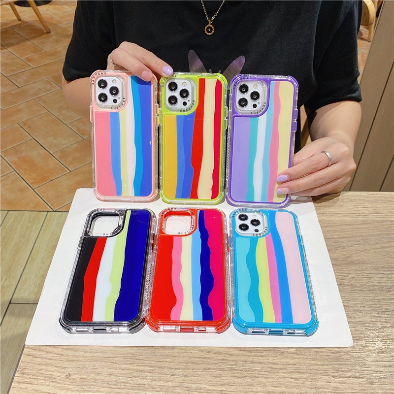 IPHONE Casing Ponsel 3-in-1 Dream Kaca Pelangi Serbaguna Fashion Untuk Iphone14 13 12 11 X XS Max XR 78 Plus Penutup Belakang Jatuh Dan Tahan Guncangan