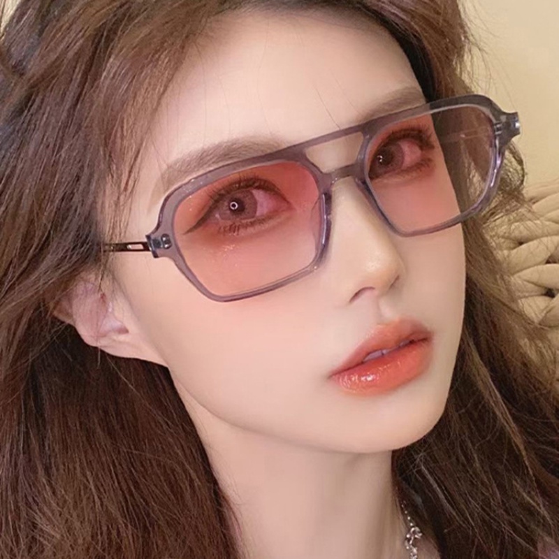 (YUZHU) Anti UV400 Square Frame Metal Fashion Sunglasses Korean Fashion Candy Color Small Square Frame Kacamata Hitam Pria Dan Wanita