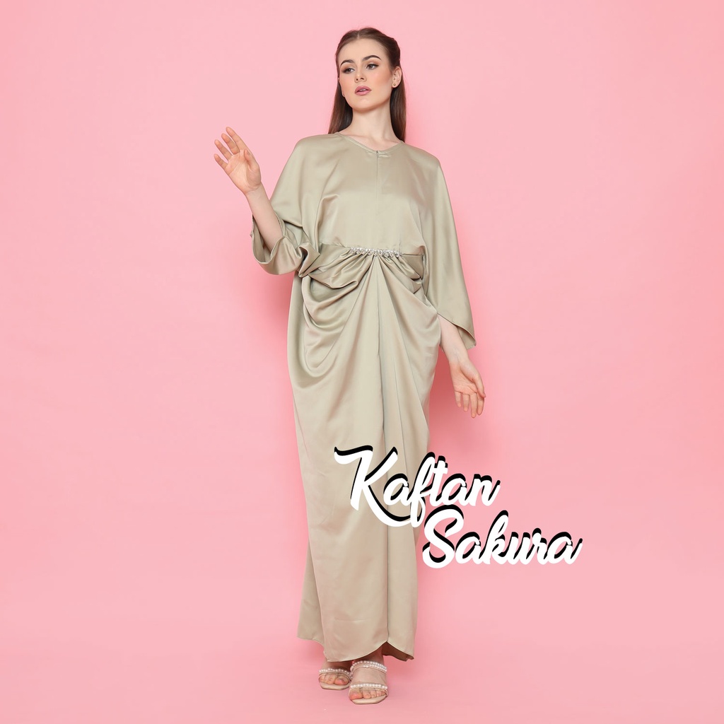 Kaftan Wanita Payet Bahan Satin Mewah Warna Navi Gamis Lebaran Terbaru Syari Kaftan Busui Navy Murah