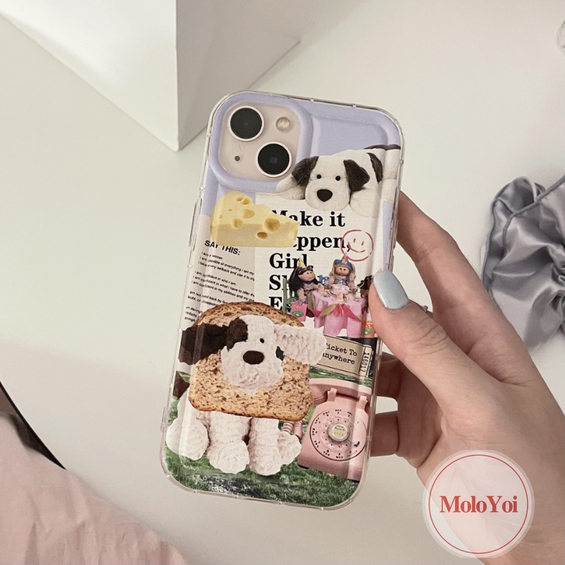 IPHONE Kreatif Case Kompatibel Untuk Iphone11 13 12 Pro Max 7Plus 8Plus 14 6 6s Plus Xr X Xs Max SE 2020 Lucu Kartun Klip Art Anjing Shockproof Airbag Lembut TPU Transparan Phone Cover