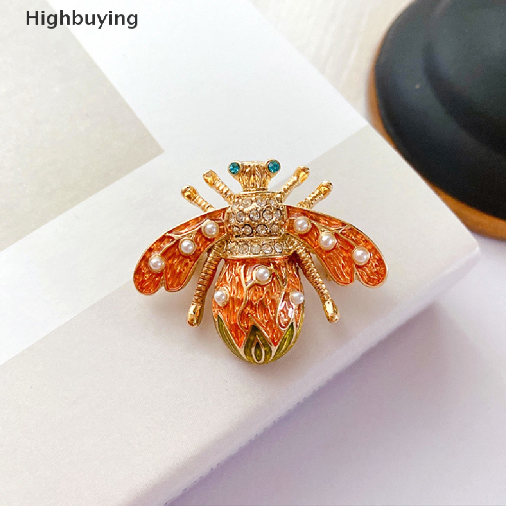 Hbid Vintage Enamel Lebah Bros Pin Baroque Mutiara Serangga Perhiasan Bros Untuk Lady Lencana Kerah Pin Glory