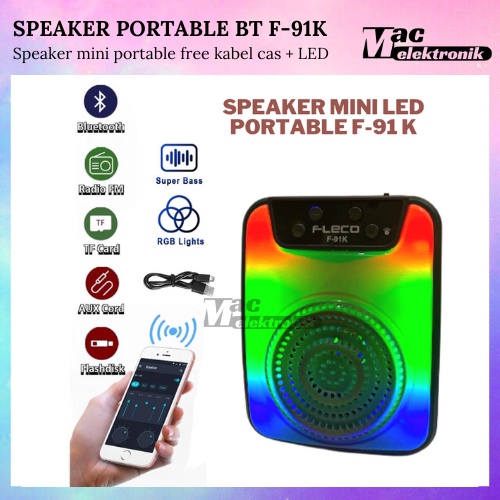 SPEAKER MINI PORTABLE BT LED FULL BASS TYPE F-91K