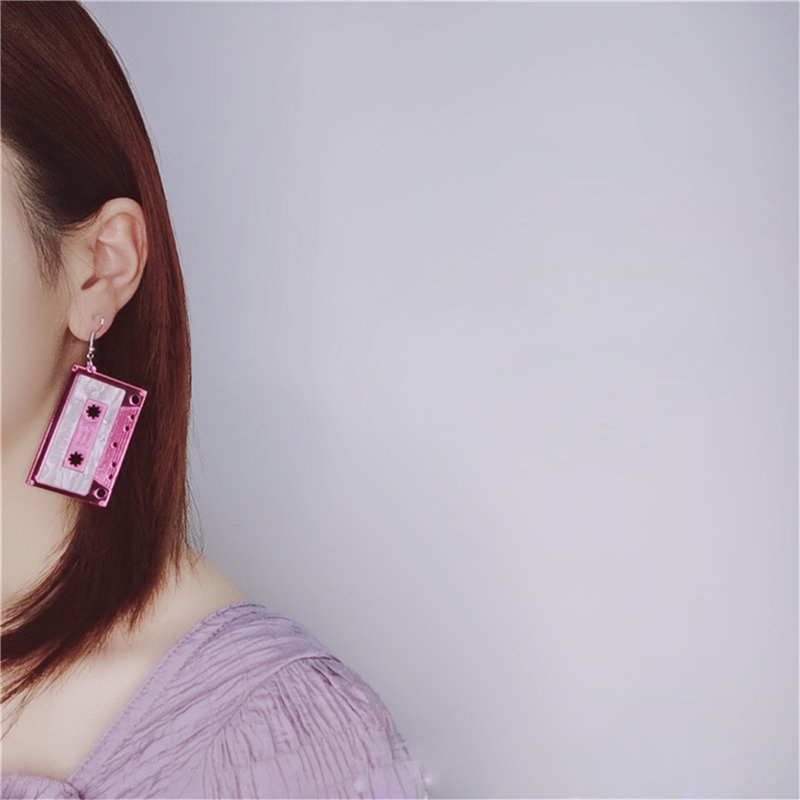 [AYBx] Baju Kaos Distro Pria Wanita Lengan Pendek Kaset Kepribadian Tape Menjuntai Anting Bahan Akrilik Punk Anting Lucu Untuk Wanita