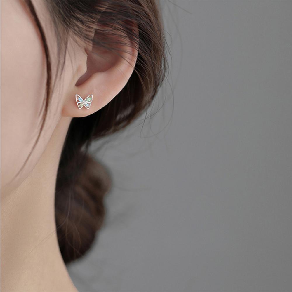 Timekey Anting Kupu-Kupu Warna-Warni Sederhana Temperamen Telinga Studs Wanita Serbaguna Anting Perhiasan Aksesoris F1K8