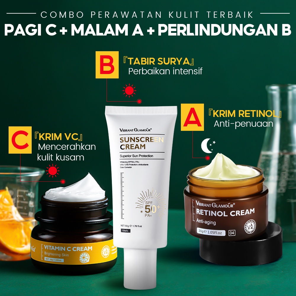 VIBRANT GLAMOUR Retinol &amp; Vitamin C Untuk Wajah Anti Penuaan Pelembab Krim Memutihkan dan Mencerahkan Sunscreen Cream Wajah Kulit Wajah Jerawat Retinol Krim Perawatan Kulit - 30gr ori