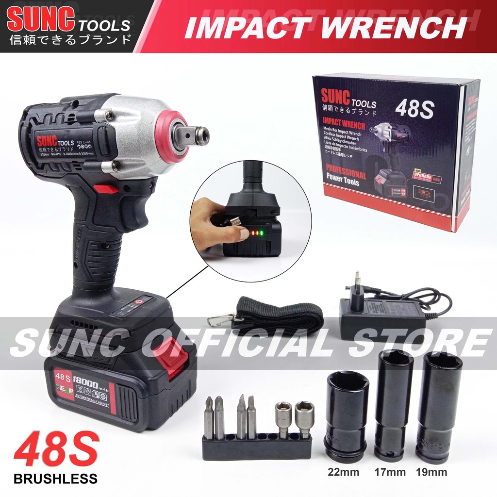 Cordless Impact Wrench Brushless 48S Mesin Impact Baterai 48S by SUNC TOOLS