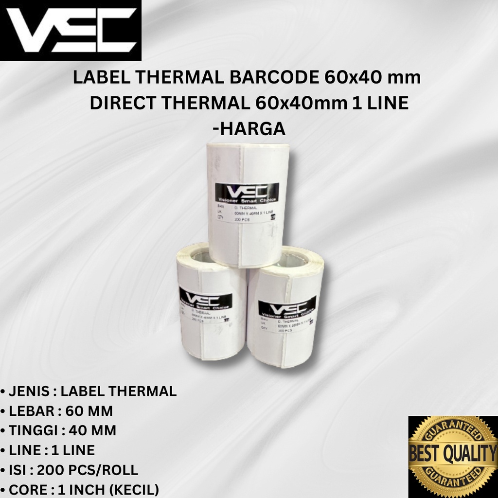 

LABEL THERMAL BARCODE 60x40 mm DIRECT THERMAL 60x40mm 1 LINE - HARGA