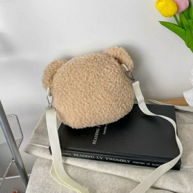 dem_sare / DS1234 MARSHA TAS BONEKA KEPALA SLINGBAG BONEKA CUTE BULU HALUS  GAYA ALA KOREAN TAS SELEMPANG BULU