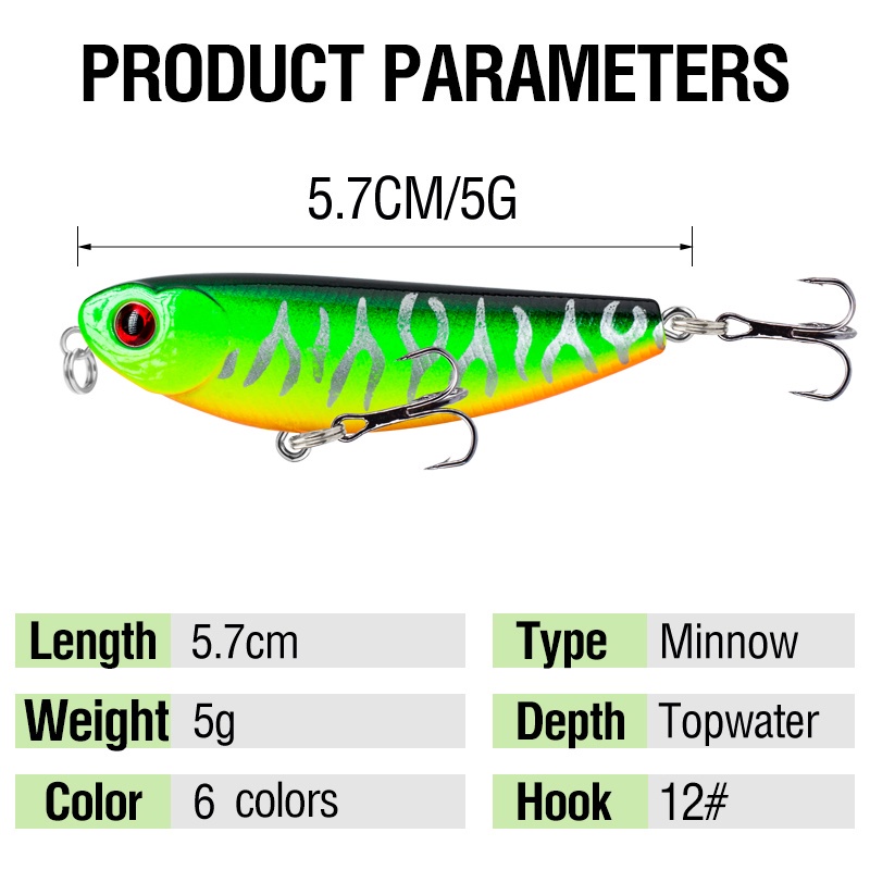 6warna 5.7cm/5g Casting Laser Umpan Pancing Lure 1PCS Mengambang SwimBait Lure 3D Mata Keras Topwater Ikan Kecil Lure Aksesori Memancing Luar Ruangan