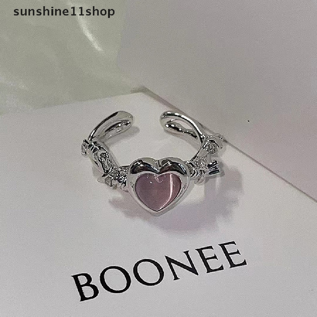 Sho Fashion Cincin Hati Cat Eye Peach Heart Adjustable Wanita Desain Premium Rings Hadiah Perhiasan Pesta Pernikahan N