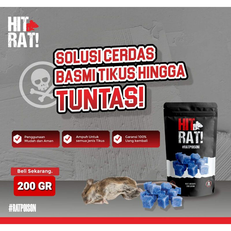 Racun Tikus ORIGINAL 200 Gram Sangat Ampuh basmi TIKUS GOT Tikus BESAR hingga Tikus Atap Rats Killer / Pembunuh Tikus Slow Action Asli Hit Rat! Asli Tidak Bau Mudah Digunakan