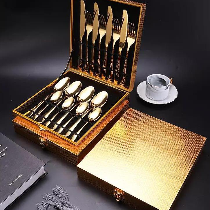 

️✔️✔️ paket set sendok stainless hampers gift kado 16pcs / dinner table cutlery set souvenir with gold box serbuuu !
