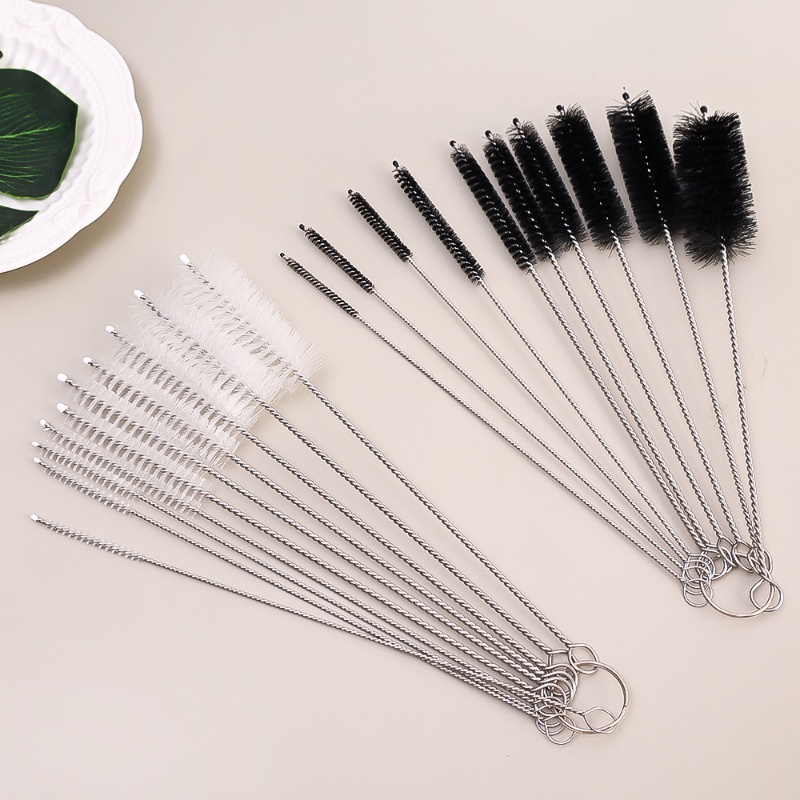 10pcs/set Sikat Rambut Lembut Stainless Steel/Sikat Tabung Kaca Nilon Dapat Ditekuk/Alat Pembersih Pipa Rumah Tangga