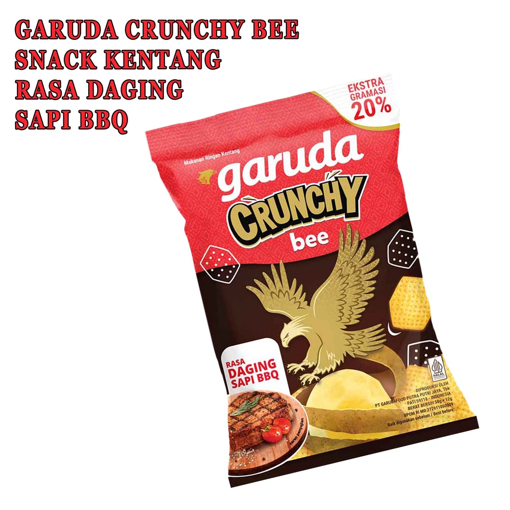 Snack Kentang* Garuda Crunchy Bee* Rasa Daging Sapi BBQ* 58g+12g