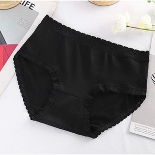 GO!CD1075 Celana dalam hitam polos wanita big size kombinasi renda bunga import bahan halus