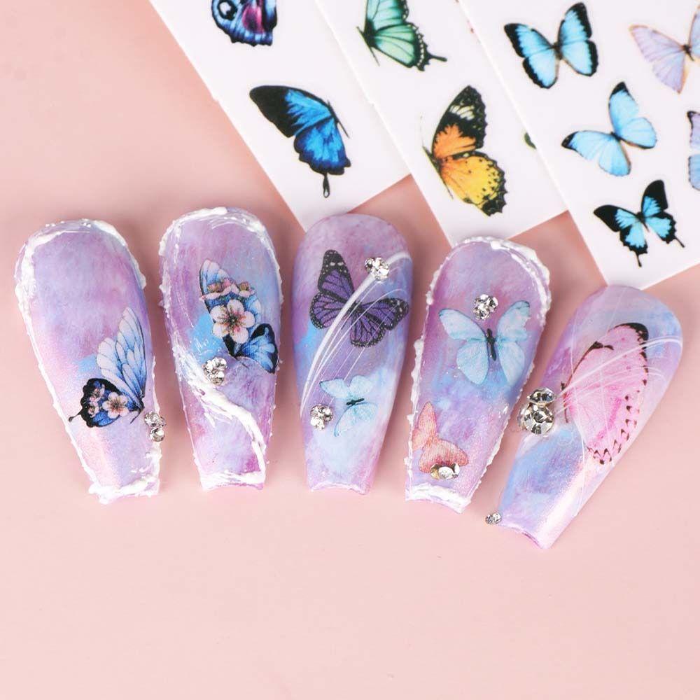 AUGUSTINA Agustina Stiker Kuku Kupu-Kupu Wanita Musim Semi Manicure Aksesoris Fashion Ins Style Nail Art Dekorasi