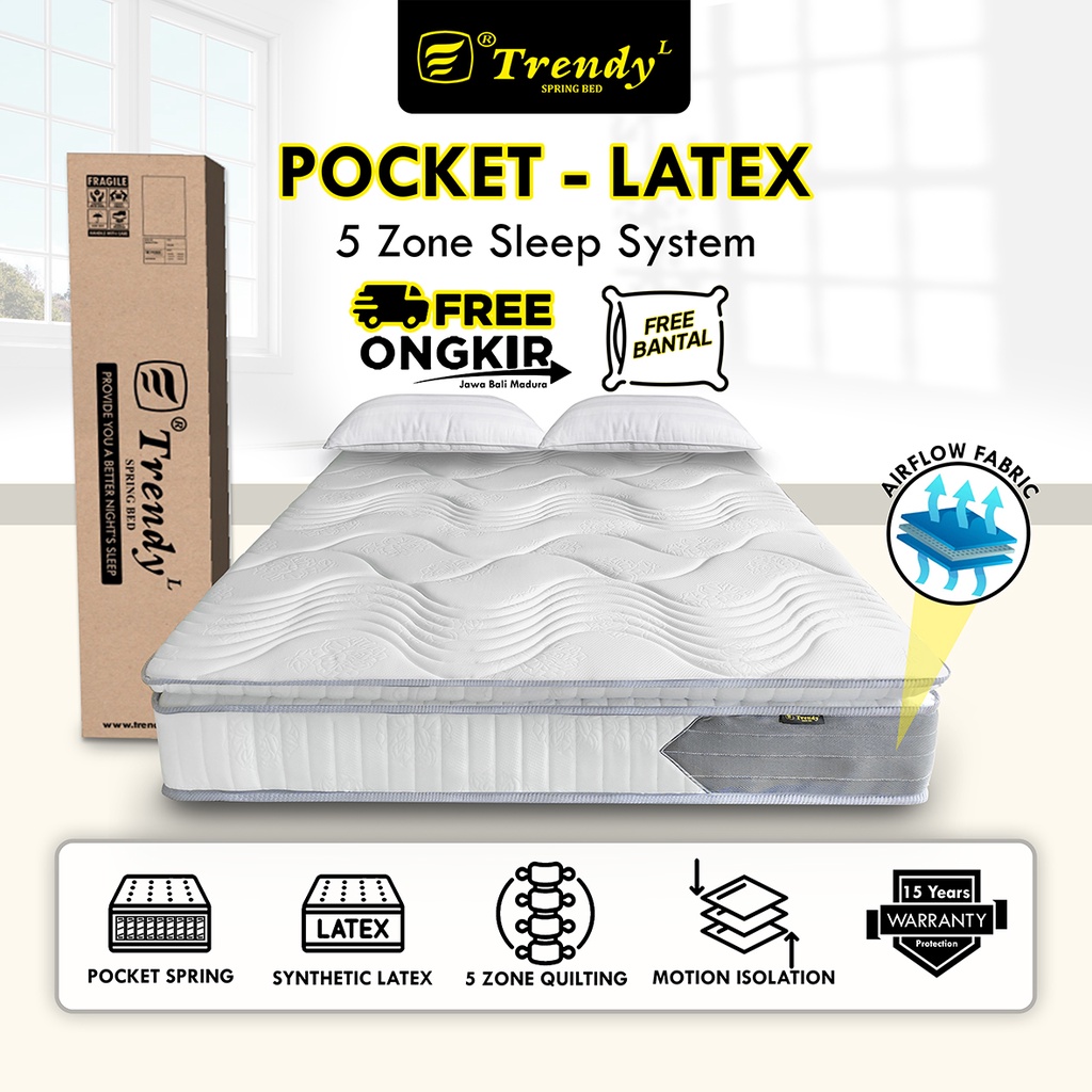 Trendy Pocket Spring Latex - Kasur Spring Bed Vacuum Press Roll - Mattress Kasur Dalam Box - Pocket Latex Hybrid