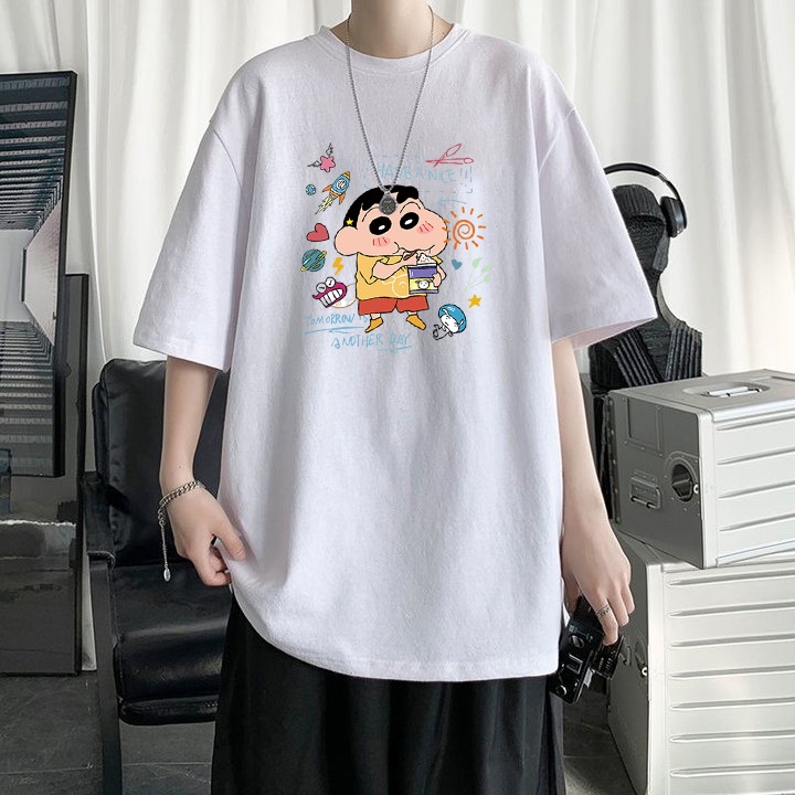 RDGF official shop 2023 Tren Baru kemeja leher bulat pakaian sederhana baju kaos oversize Crayon Shinchan  kaos hitam oversize PRIA &amp; WANITA (UNISEX)