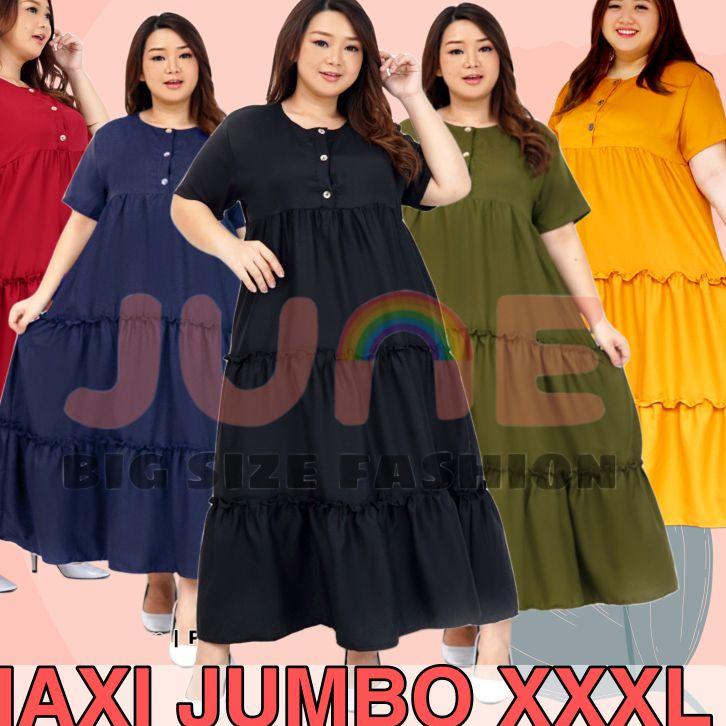 ✬ JUNE DRESS MAXI JUMBO REMPEL SUSUN BUMIL BUSUI FRIENDLY 3XL LD 120 ♞