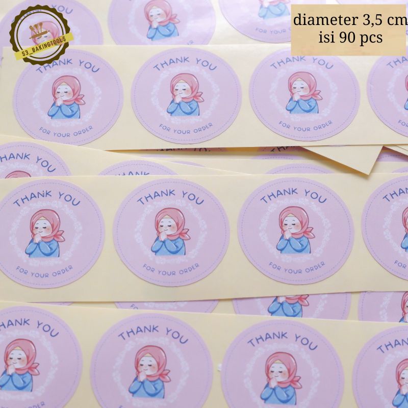 

sticker label thank you cute D lilac isi 90 pcs