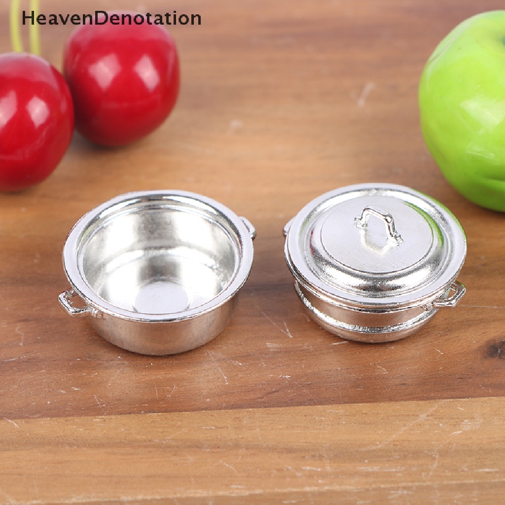 [HeavenDenotation] 1: 12 Dollhouse Miniature Metal Steamer Pot with Cover Set Kitchen Accessories HDV