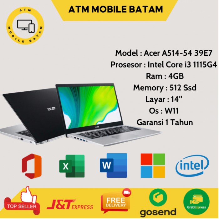 Laptop Acer A514 54 39E7/313V I3 1115G4 4/256 -- 4/512 W11 14" - 256 gb