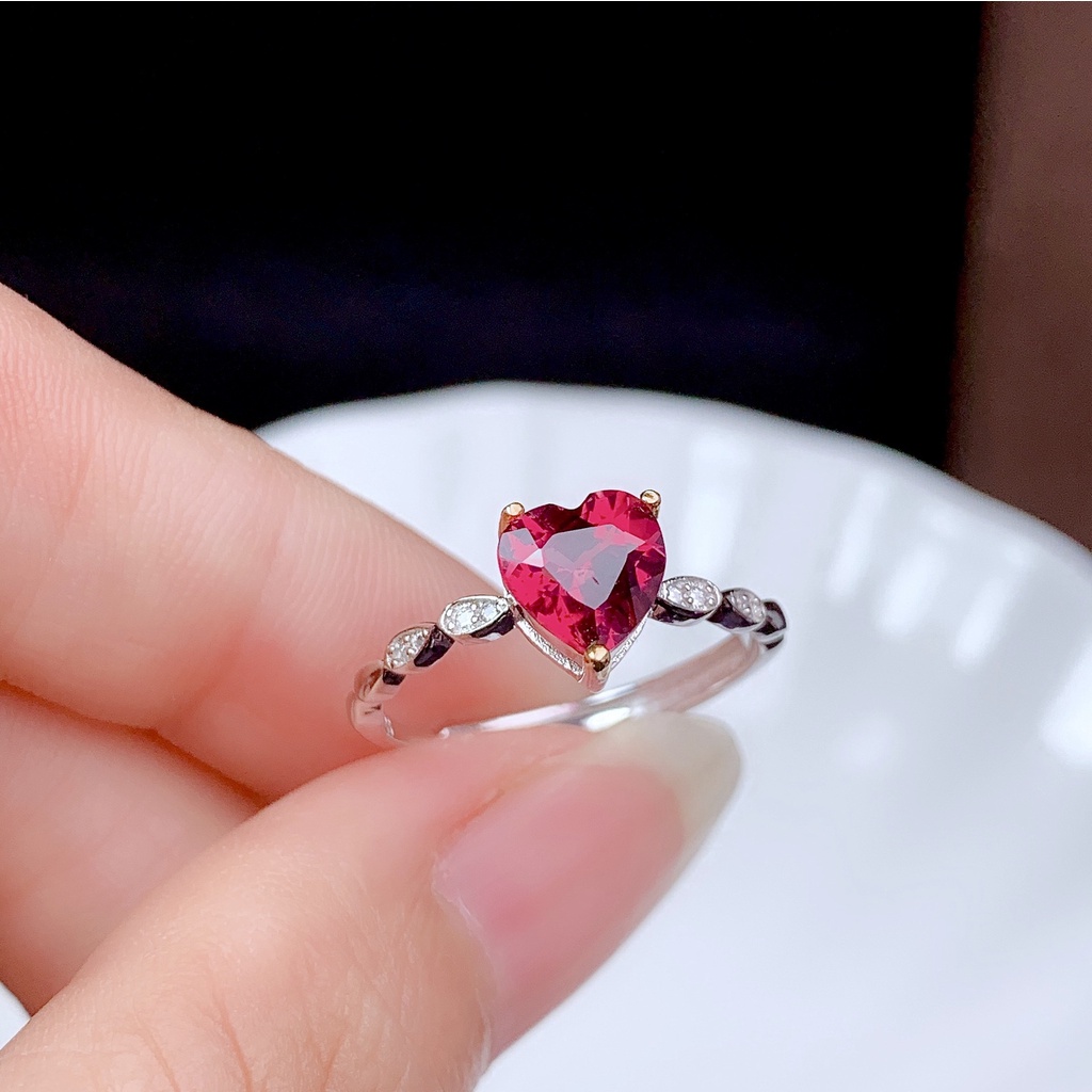 Goldkingdom Aksesoris Perhiasan Fashion Ready Stock Sederhana Mawar-Merah Berbentuk Hati Cincin Sederhana Mikro Bertatahkan Zirkon Merpati Merah Jantung Pembukaan Cincin Warna-Warni