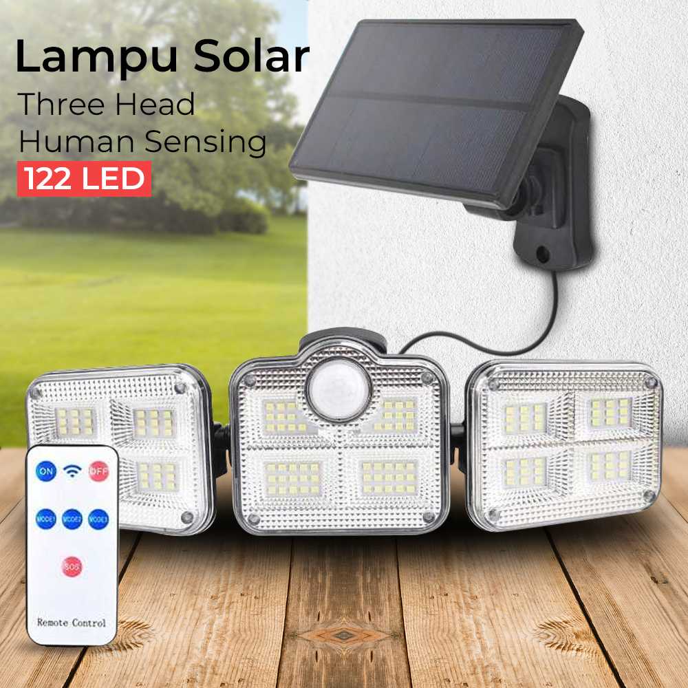 (BISA COD) FTIHSHP OOBEST Lampu Dinding Solar Double Sensor Three Head 122 LED Cool White - JD-2757A