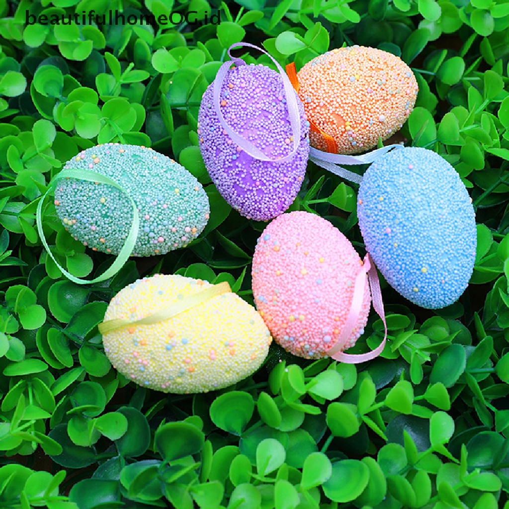 // Beautifulhomeog.id// Foam Easter Egg Set Dengan Keranjang Hiasan Paskah Untuk Sarang Taman Telur Palsu DIY Craft Kids Gift Favor Home Easter Party Decor **