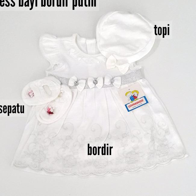 ➾ Pakaian Anak Bayi Perempuan Newborn Baju Bayi Perempuan Dress Putih Baptis Set Topi Dan Sepatu Luc