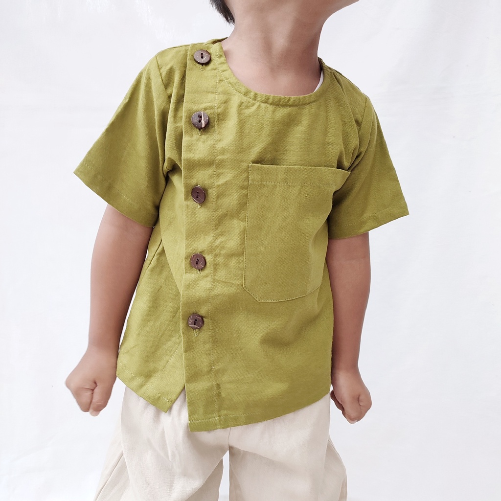 Littlepopy RYUJI Linen Top - Baju Kemeja Korean Anak Laki-laki Linen Atasan Korea Cowok