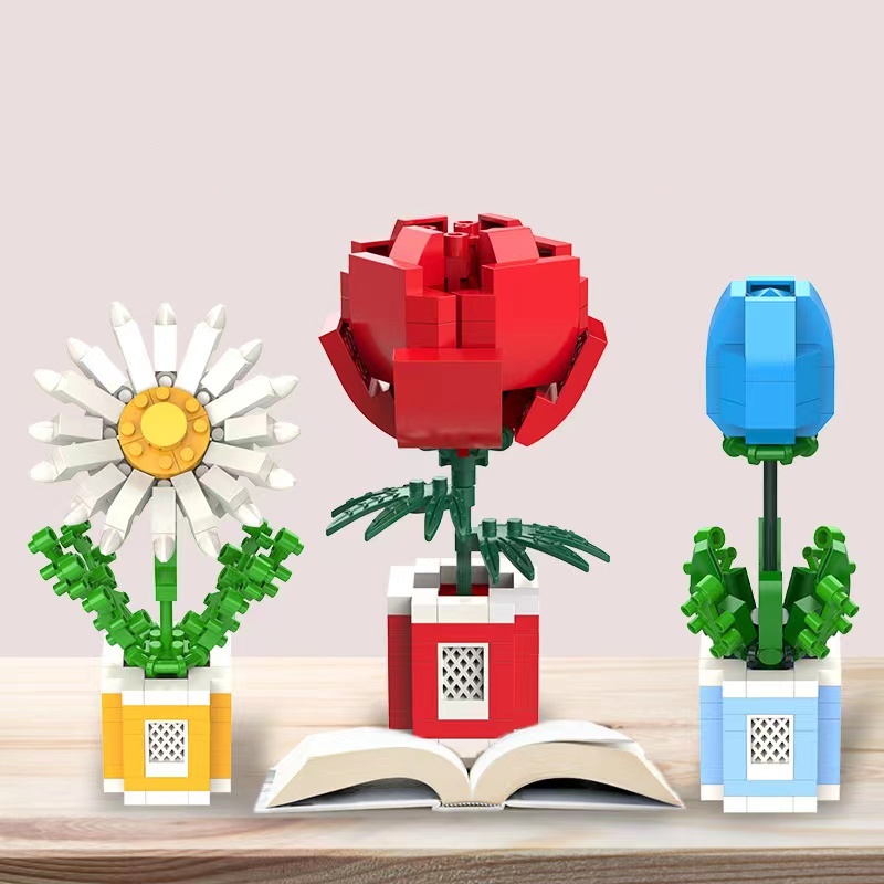 Diy Rakitan Daisy, Hyacinth, Anggrek, Suzuka, Tulip, Bunga Matahari Dan Blok Bangunan Partikel Kecil Lainnya Hadiah Kreatif, Dekorasi Ruang Tamu Seri Bunga Buatan