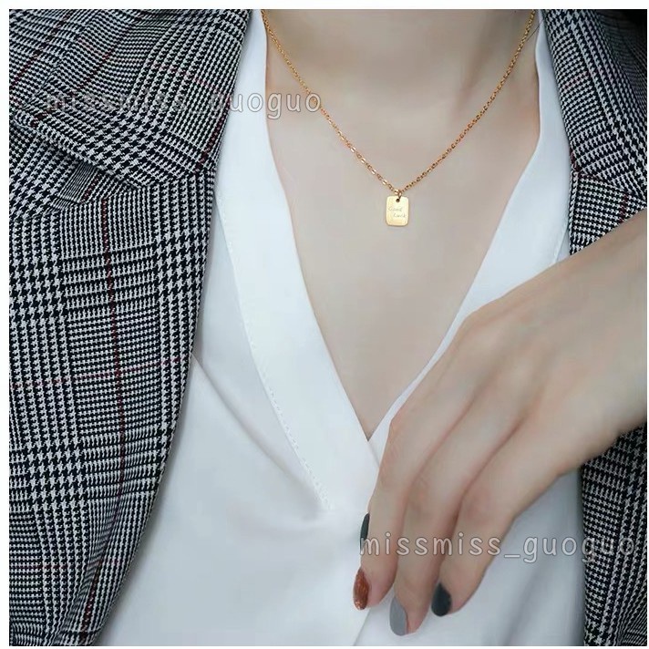 Kalung Rantai Dengan Liontin Kotak Untuk Wanita | Kalung Rose Gold 18k | Kalung Liontin Bahan Stainless Steel | Kalung Bahan Titanium Steel |  Hadiah Ulang Tahun Tahan Air Tidak Alergi