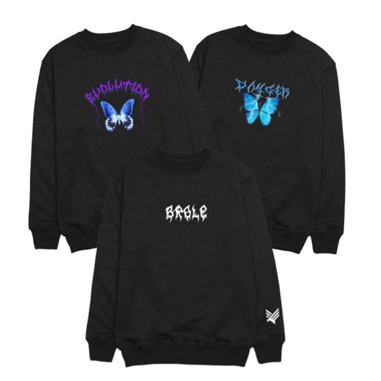 STOK TERBATAS EVO CREWNECK FONT METAL SWEATER DISTRO BLACK CREAM SWITER CASUAL