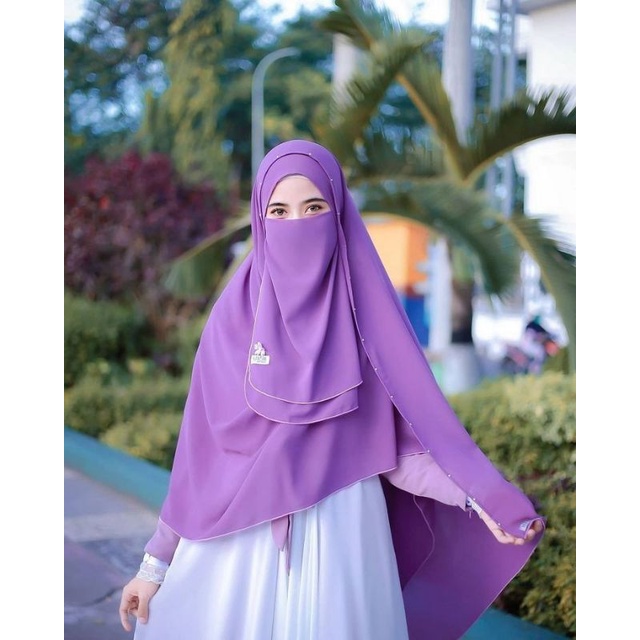 pashmina syari set cadar tali 2 layer bahan Ceruty babydoll | pashmina 210cm cadar warna senada