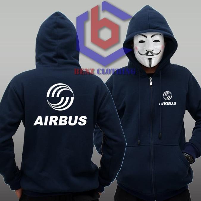 Jaket Hoodie Sweater AIRBUS Outerwear Pria Wanita Zipper Resleting Depan Polos Sablon Polyflek Korea