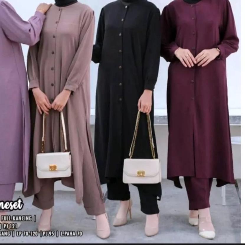 ✲ Stelan Long Tunik Cringkle Kemeja Kancing Depan Belakang || ONE SET LONG TUNIK CRINKLE DIVYA ONE S