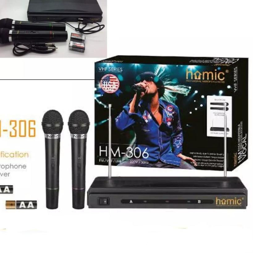 ♞ COD MIC WIRELESS HOMIC HM-306 Microphone Double Wireless//MIC WIRELESS//MIC KARAOKE//MIC SALON KAT