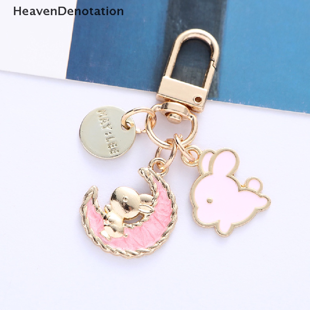 [HeavenDenotation] Kartun Bulan Kelinci Gantungan Kunci Untuk Gadis Wanita Kelinci Liontin Ransel Keyring Charm Mobil Keychain Perhiasan Hadiah HDV