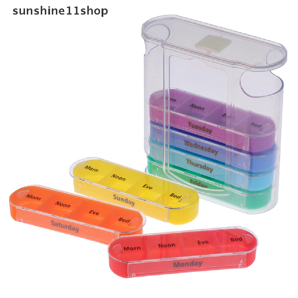 Sho Weekly 7hari Pill Box 28kompartemen Pill Organizer Kotak Penyimpanan Obat N