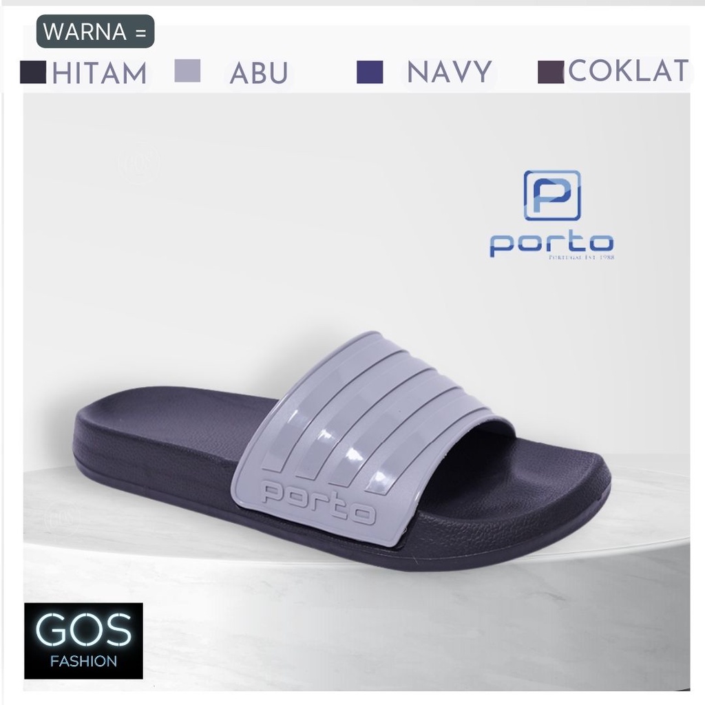 gof Sandal Selop Porto 1023M-10 Pria Adilette Simple Santai Sandal Slide Slop Karet Nyaman Empuk keren