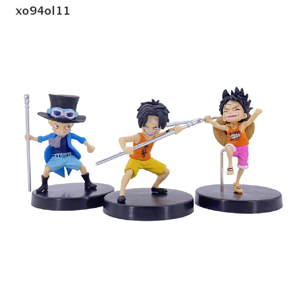 Xo 3Pcs/set Anime One Piece Luffy Ace Sabo PVC Action Figurine Dengan Tongkat PVC Action Figure Model Mainan Boneka Anak Hadiah Masa Kecil OL