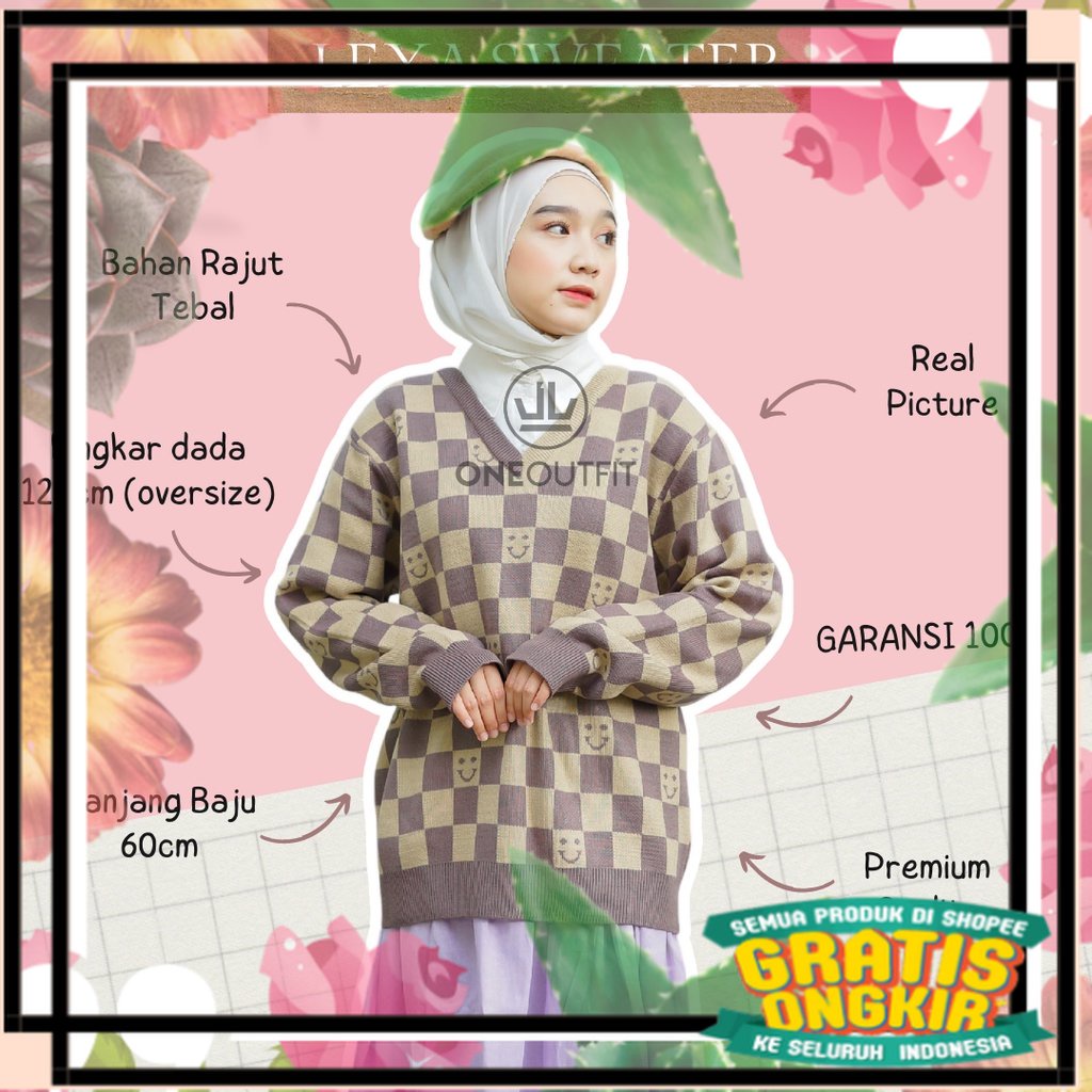 Oneoutfit Sweater Rajut Wanita Premium Lexa Motif Smile Box bhn Tebal Halus Lembut Oversize Fit XXL 