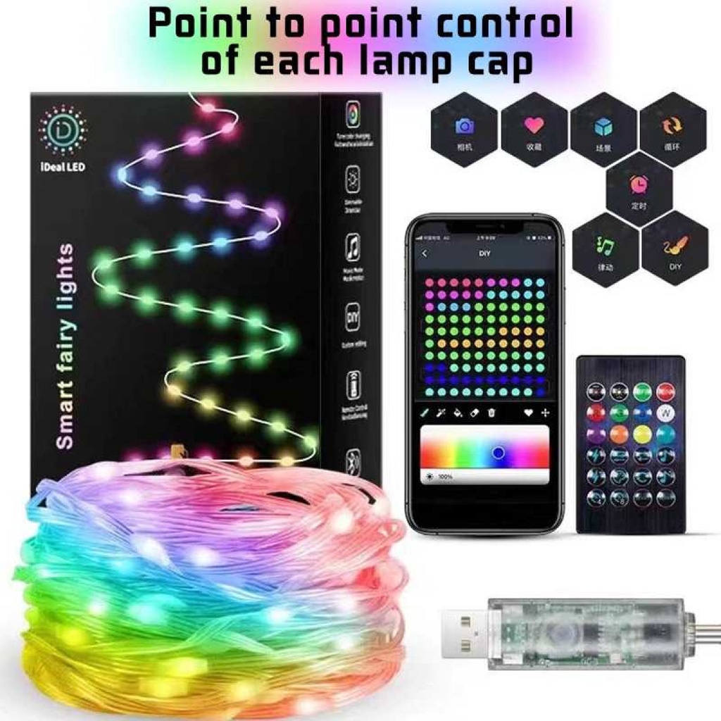 Lampu Hias String Lights RGB Smart Bluetooth Remote Control Applikasi