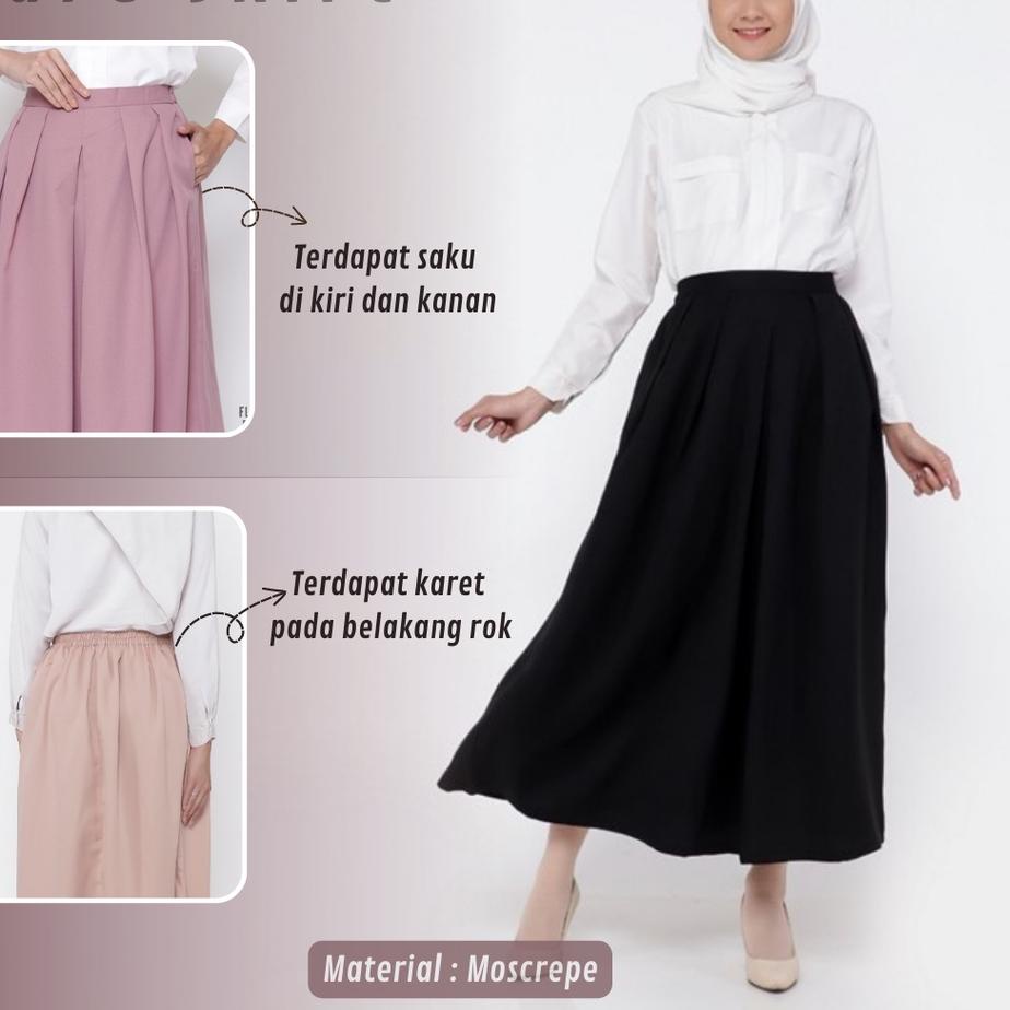 Promo Rok Skirt Rempel Hitam Panjang Wanita Dewasa Remaja Kekinian Terbaru Bahan Moscrepe Warna Puti