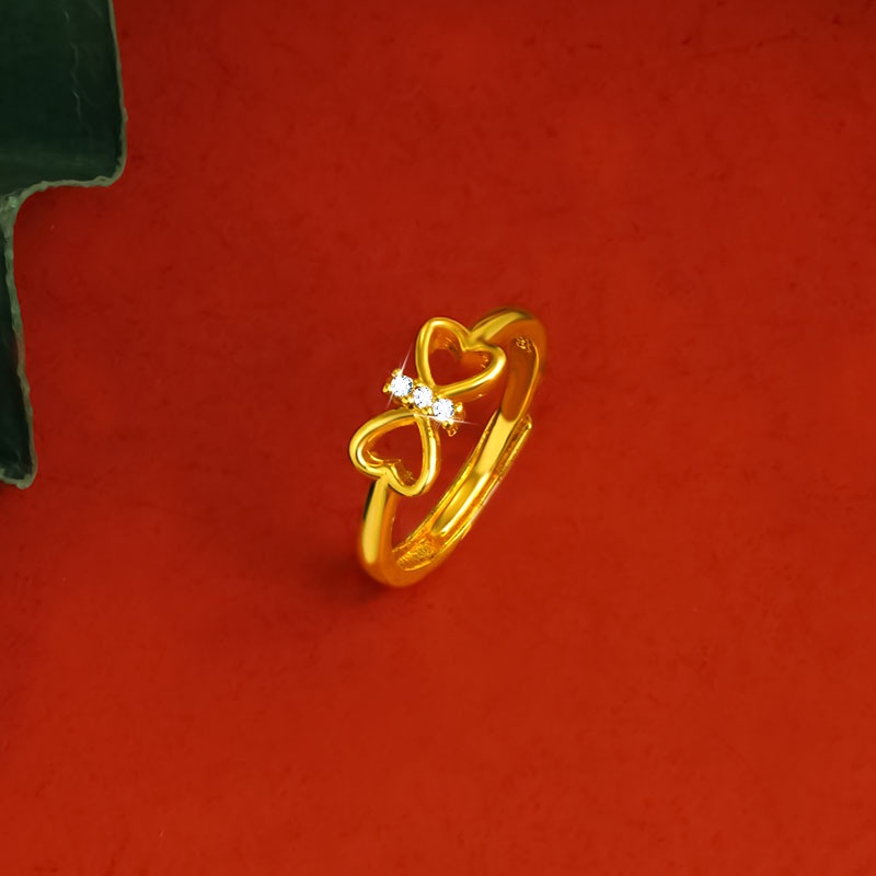 Goldkingdom Fashion Perhiasan 24 K Bangkok Aksesoris Ready Stock Busur Jari Telunjuk Cincin Micro Berlian Bertatahkan Ginkgo Daun Mulut Hidup Cincin Untuk Wanita