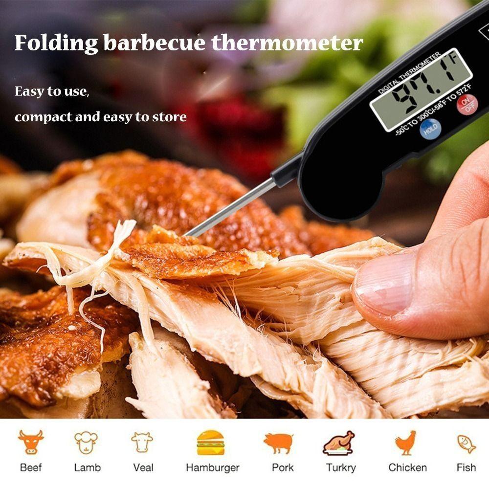 Solighter Termometer Digital Stainless Steel Mudah Disimpan Lipat Ultrathin Barbecue Probe Suhu